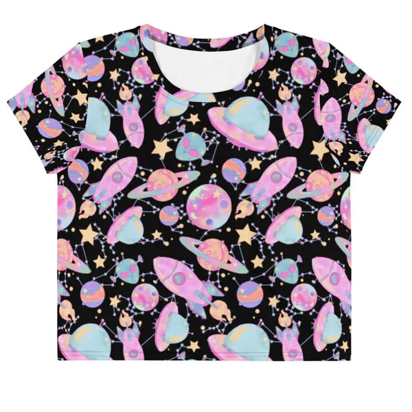 Sweet Cool Adult and Kids Planet Space 3D Print Harajuku Style Y2K Short Sleeve Girlish Casual Sports T-Shirt