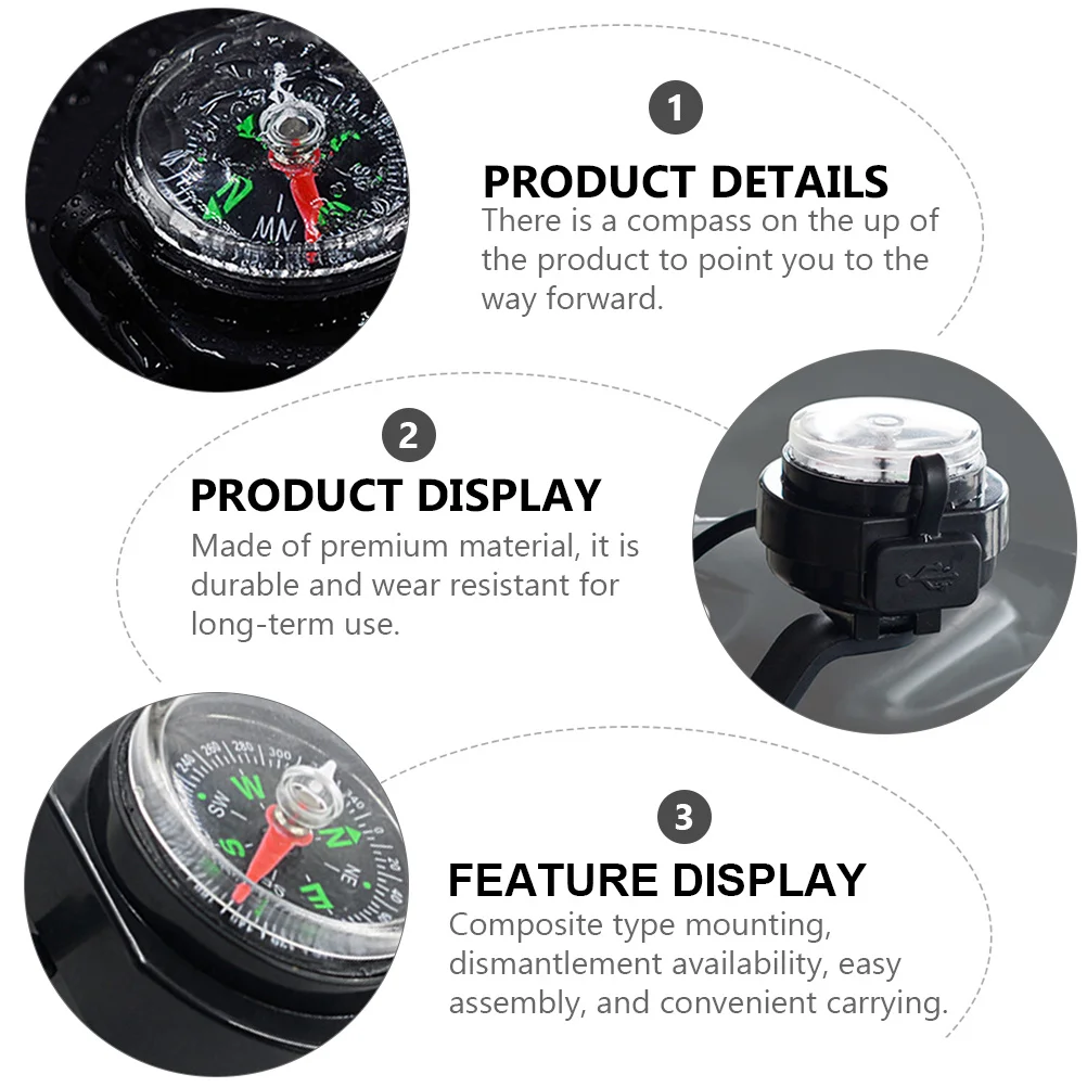 

2Pcs Motorbike Phone Premium Material Waterproof Navigation Compass USB Fast Charging Black Motorcycle USB Chargers