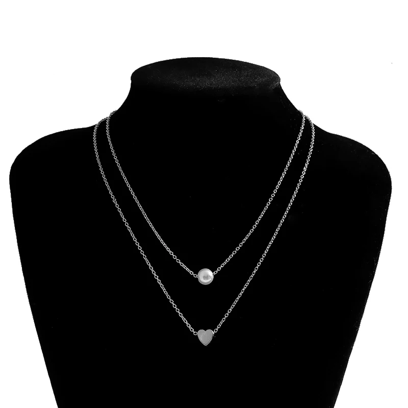 Aihua Neue Doppelschicht Halskette Für Frauen Imitation Perle Herz Anhänger Halsketten Mädchen Günstige Jewely Geschenke – Detail 8