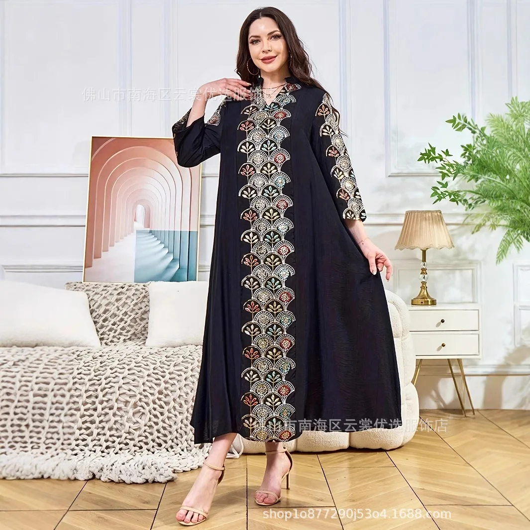 Dubai Dress Women Eid Abaya Party Dresses Islam Vestidos Arab Long Robe Muslim Jalabiya Ramadan Morocco Sequins Abayas Kaftan 2