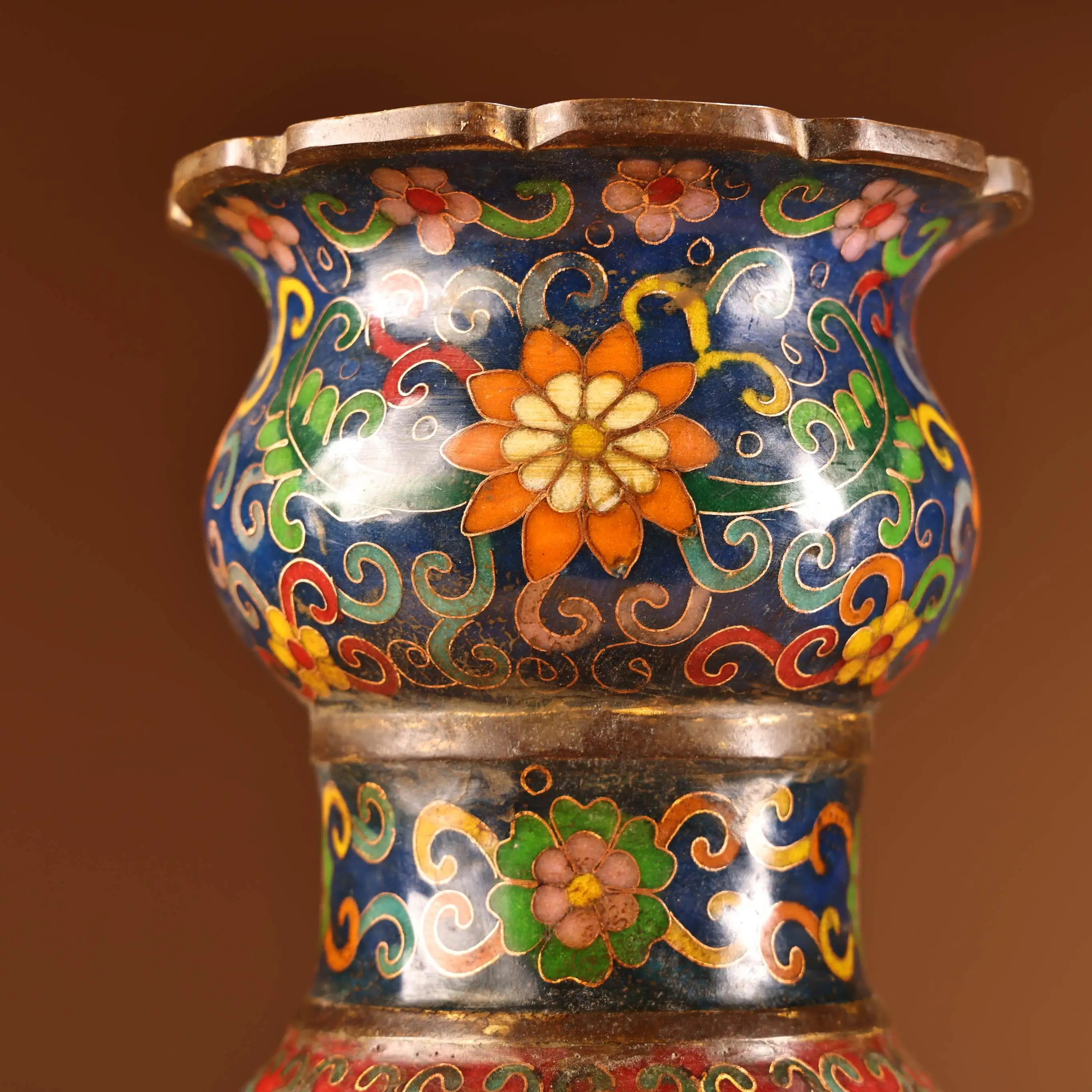 Old Bronze Cloisonne Enamel Floral Pattern Dragon and Phoenix Pattern Bottle Vase A Pair Amass wealth Ornaments Town House