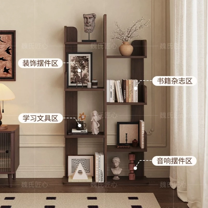 Yjq French retro bookshelf floor-to-ceiling storage living room bookcase integrated display against the wall storage cabinet