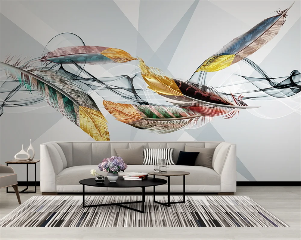 

beibehang Custom Nordic Simple Feather Smoke Geometric TV Sofa Background Wallpaper papel de parede papier peint