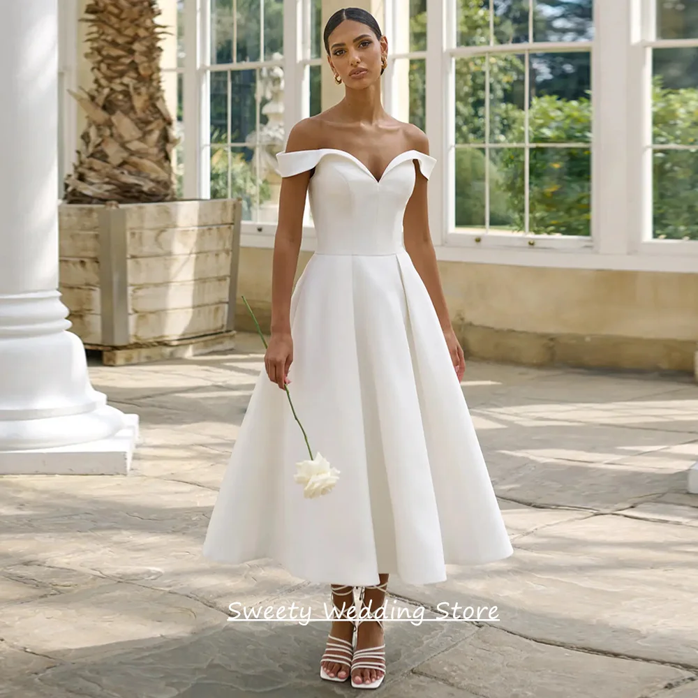 

Простое короткое свадебное платье по индивидуальному заказу, сексуальное свадебное платье с v-образным вырезом и открытыми плечами на молнии сзади и пуговицами с боковым карманом