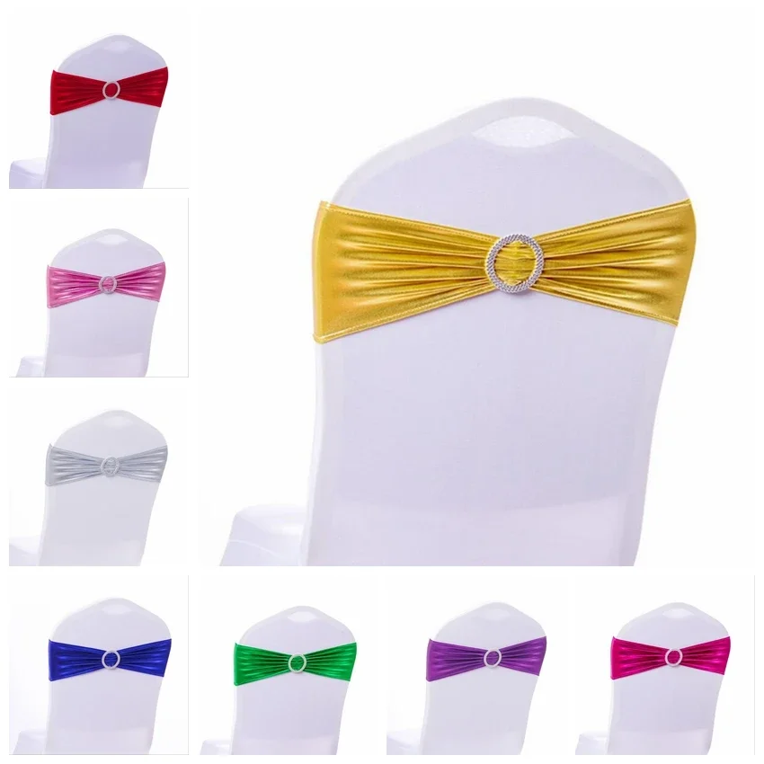 Wedding Spandex Chair Sash, Shiny Metallic Bands, Ribbon with Round Buckle, Birthday Party and Hotel Decoration, Hot Sale