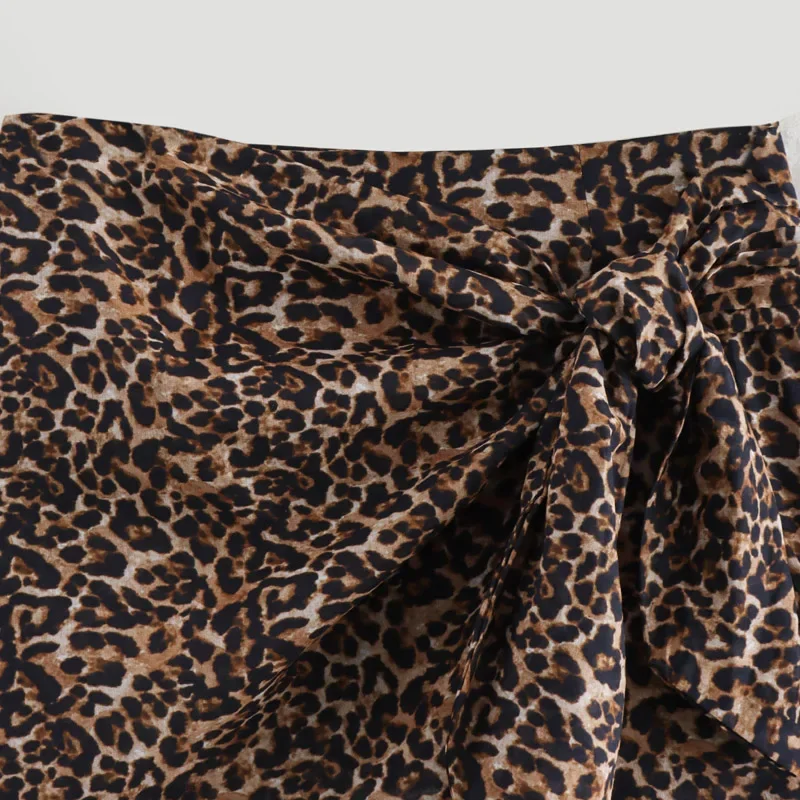 Spódnica TRAF Leopard Mini kobiety nadruk zwierzęta Pareo Wrap spódnica na plażę lato z wysokim stanem krótkie spódniczki kobiety mody spódnice