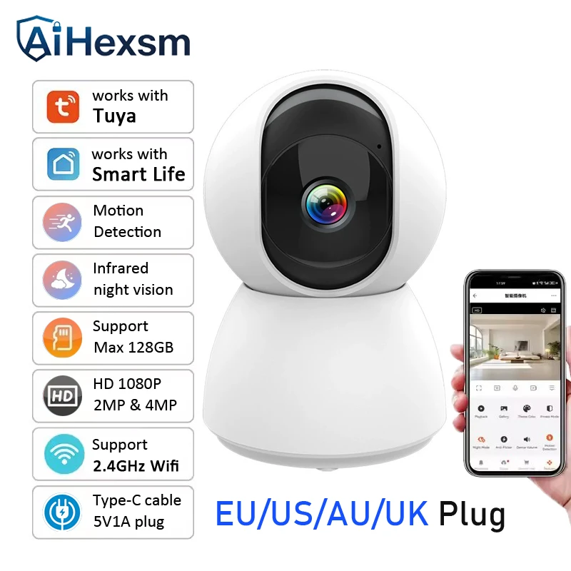 

EU/US/UK/AU Plug Tuya 2K 4MP IP Camera Indoor WiFi Wireless Surveillance works with Smart Home APP Auto Tracking CCTV Security