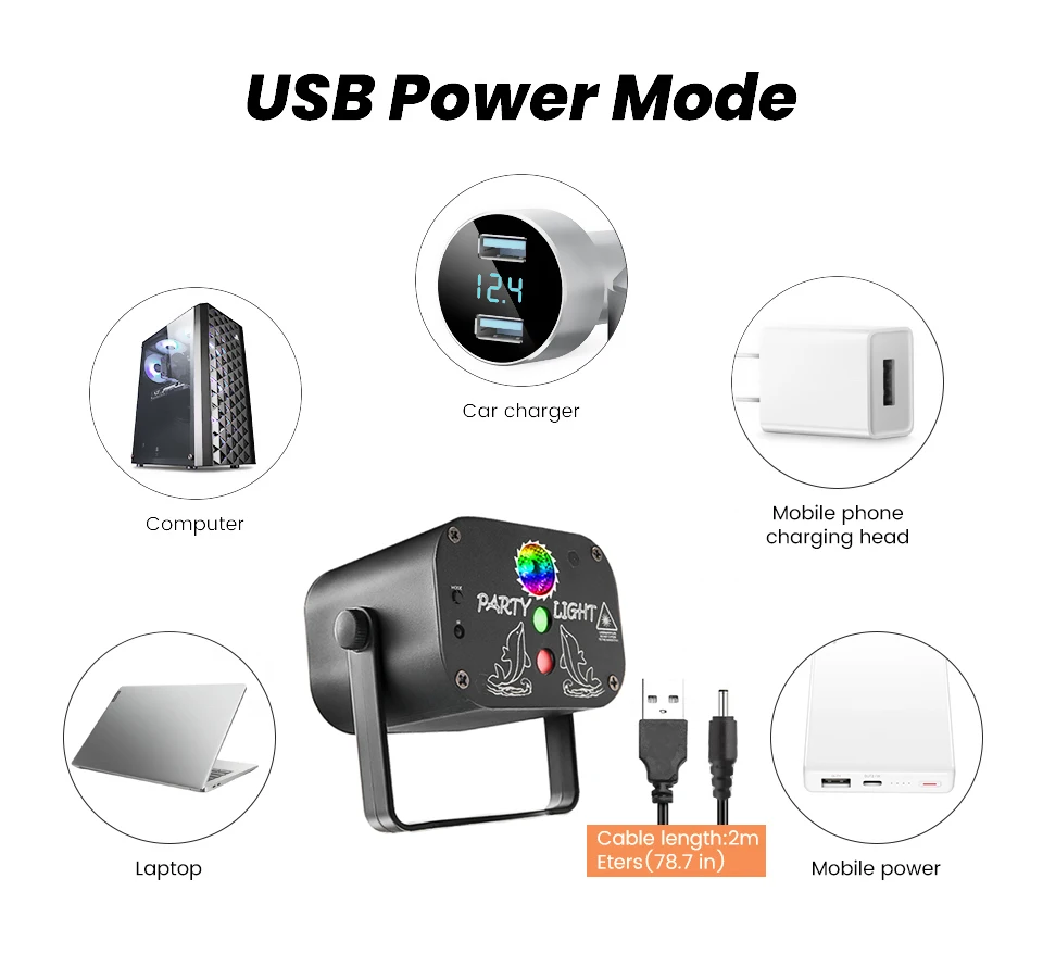 USB Laser Party Light Mini 60 Patterns Projector With Remoter Sound Activated Disco Christmas Holiday Decoration