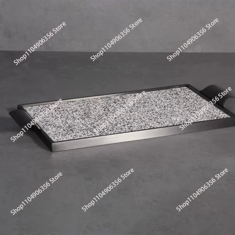 Light luxury model room sales office living room coffee table ornament metal slate horsehair tray soft decoration jewelry