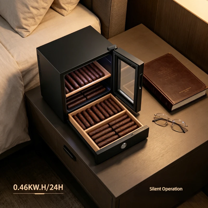 

Mini Electric Cigar Humidor Cabinet Cooler 16L Thermostat Humidification Glass Door Storage Box for 100 200 300 Cigars 220V