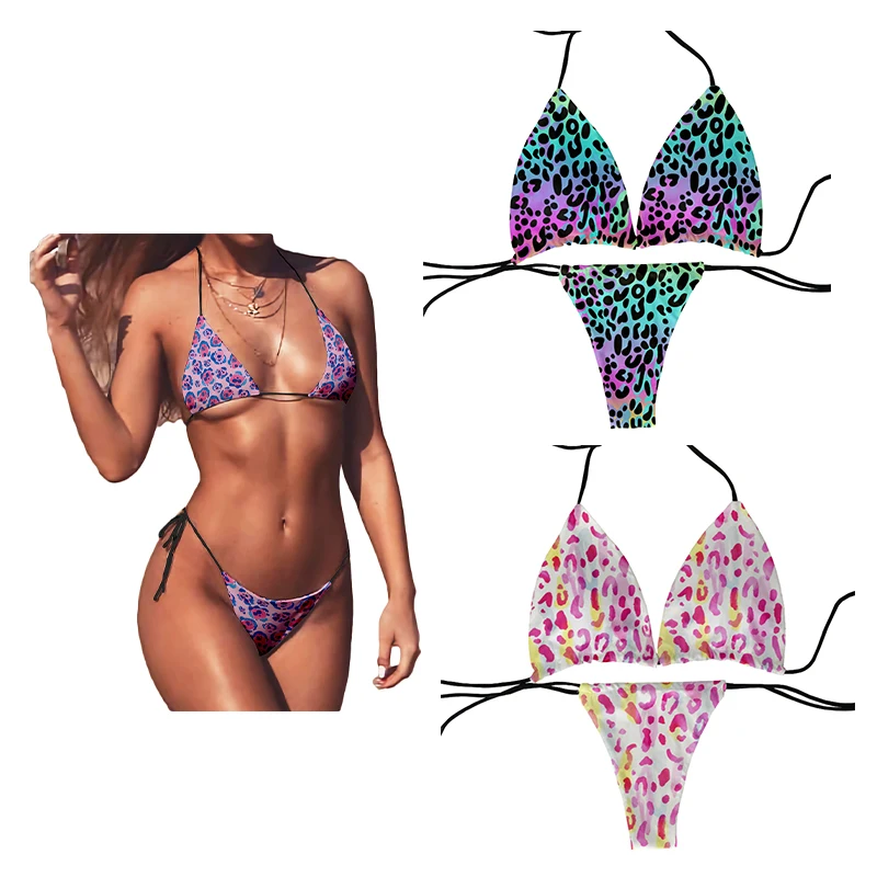 New leopard print swimwear swimwear fashion women's bikini two-piece knitted bikini suit swimwear beach bikini women push-ups