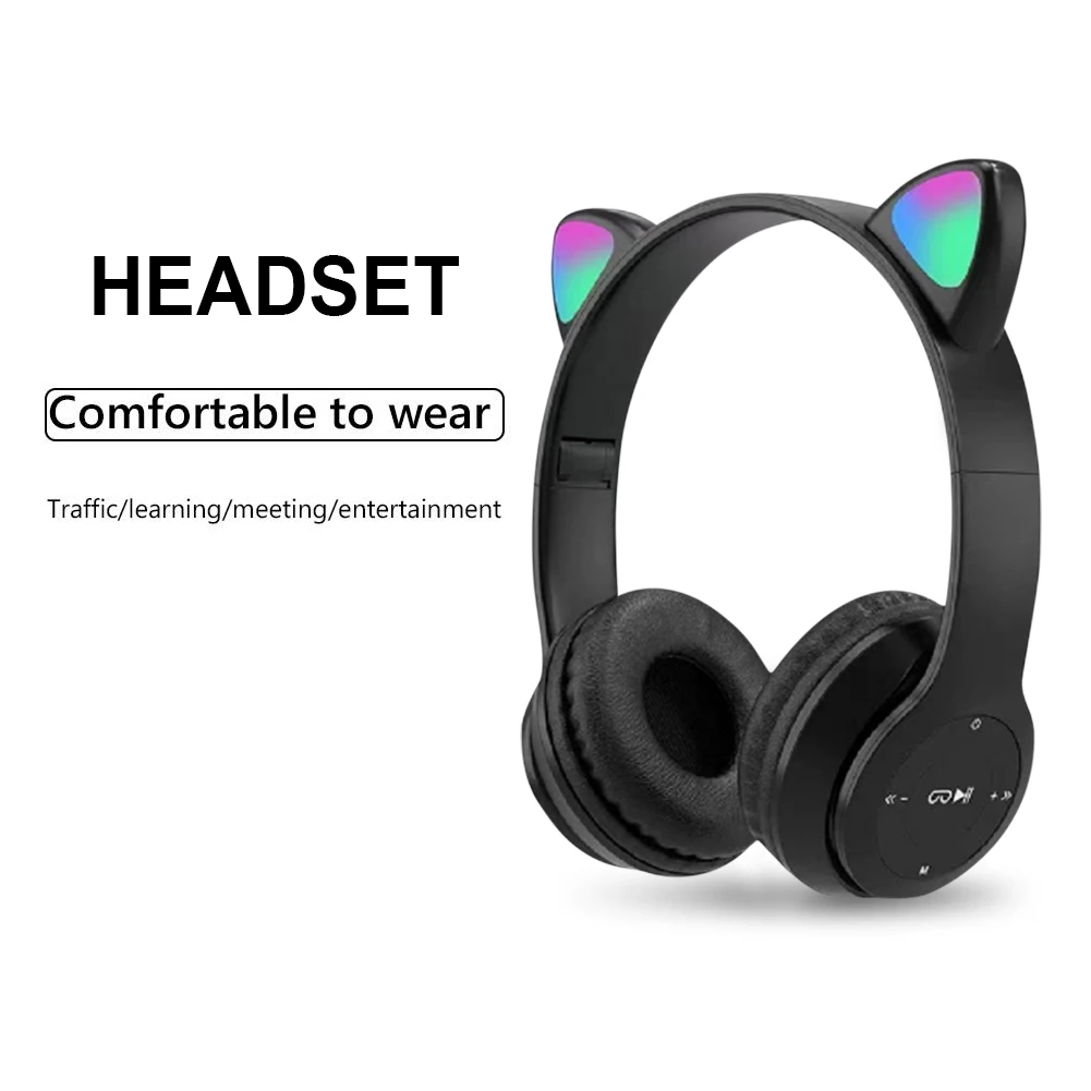 Wireless Cat Ears Headphones Glowing Cool Headset Stereo Bass Bluetooth-compatible 5.0 Cute Over-Ear Headsets for Kids & Adult image 4