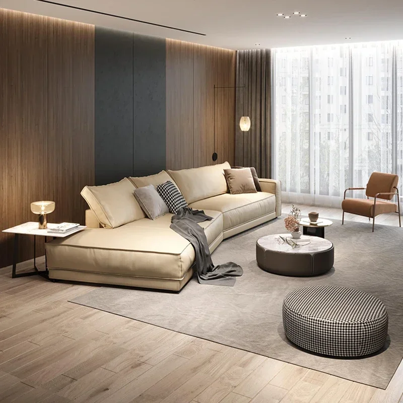 Sofás Beige Grandes con Relleno, Diseño de Madera, Reclinables, de Lujo, Sofás Modulares Nórdicos Perezoso, Muebles Únicos