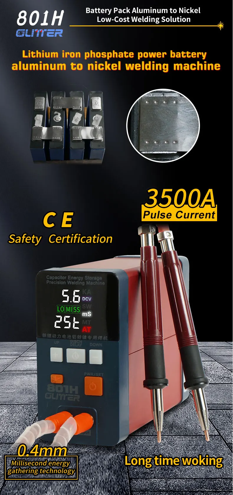 801H 3500A High Power Pulse Battery Spot Welder Iron Lithium Power Battery Aluminum To Nickel Conversion Welding Pulse Machine