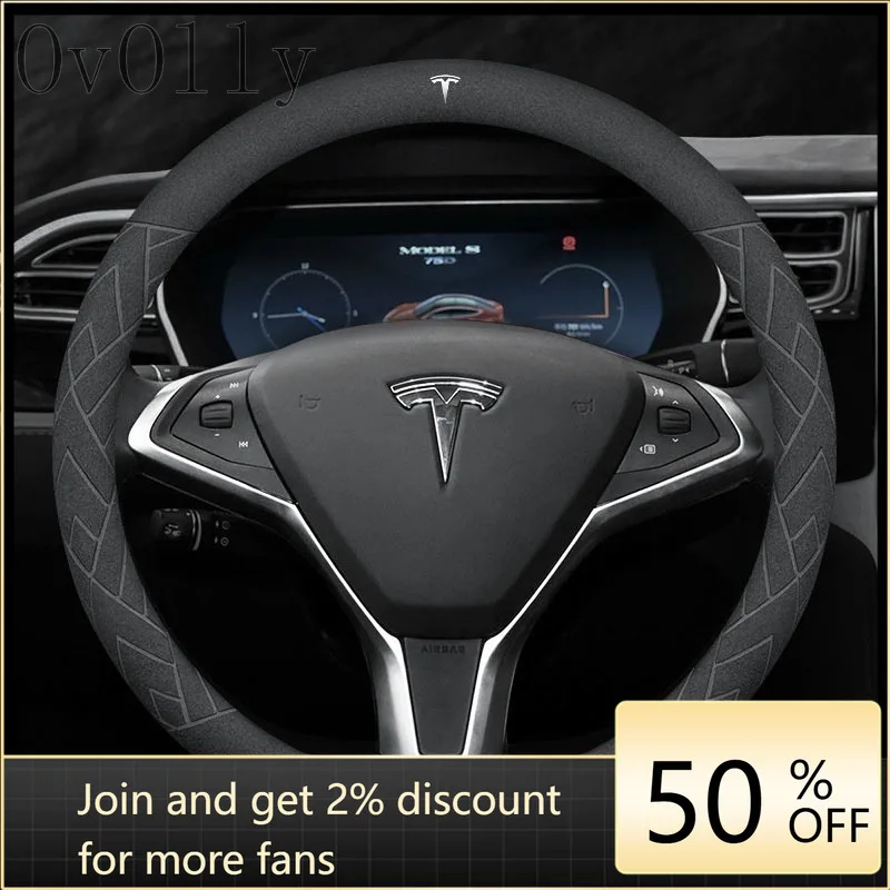 

For Tesla Model 3 S Y X Car Steering Wheel Covers Cowhide Suede Steering Wheel Cover Breathable Steering Covers Car Accessories