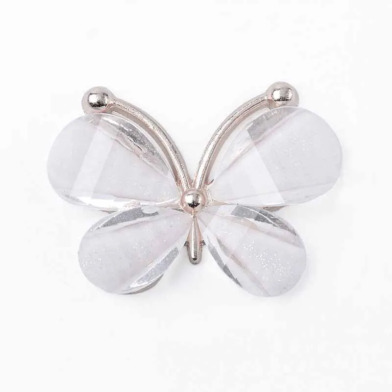 20pcs 2.2*2.8CM Silver Resin Alloy Flatback Butterfly Button For DIY Clothing Applique Metal Wedding Embellishment Jewelry Craft