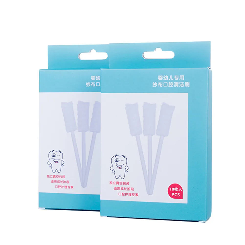 10Pcs Baby Oral Care Cleaning Brushes Absorbent Gauze Paper Material Long Handle Disposable Mouth Swab for Baby Mouth Hygiene