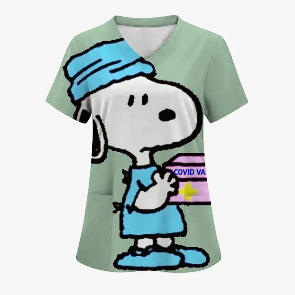 

New Women Tops Snoopy Print Dentist Veterinary Nurse Fashion Slim Beauty Scrub Clothes Spa Nurse Medical Lab Medical Uniform