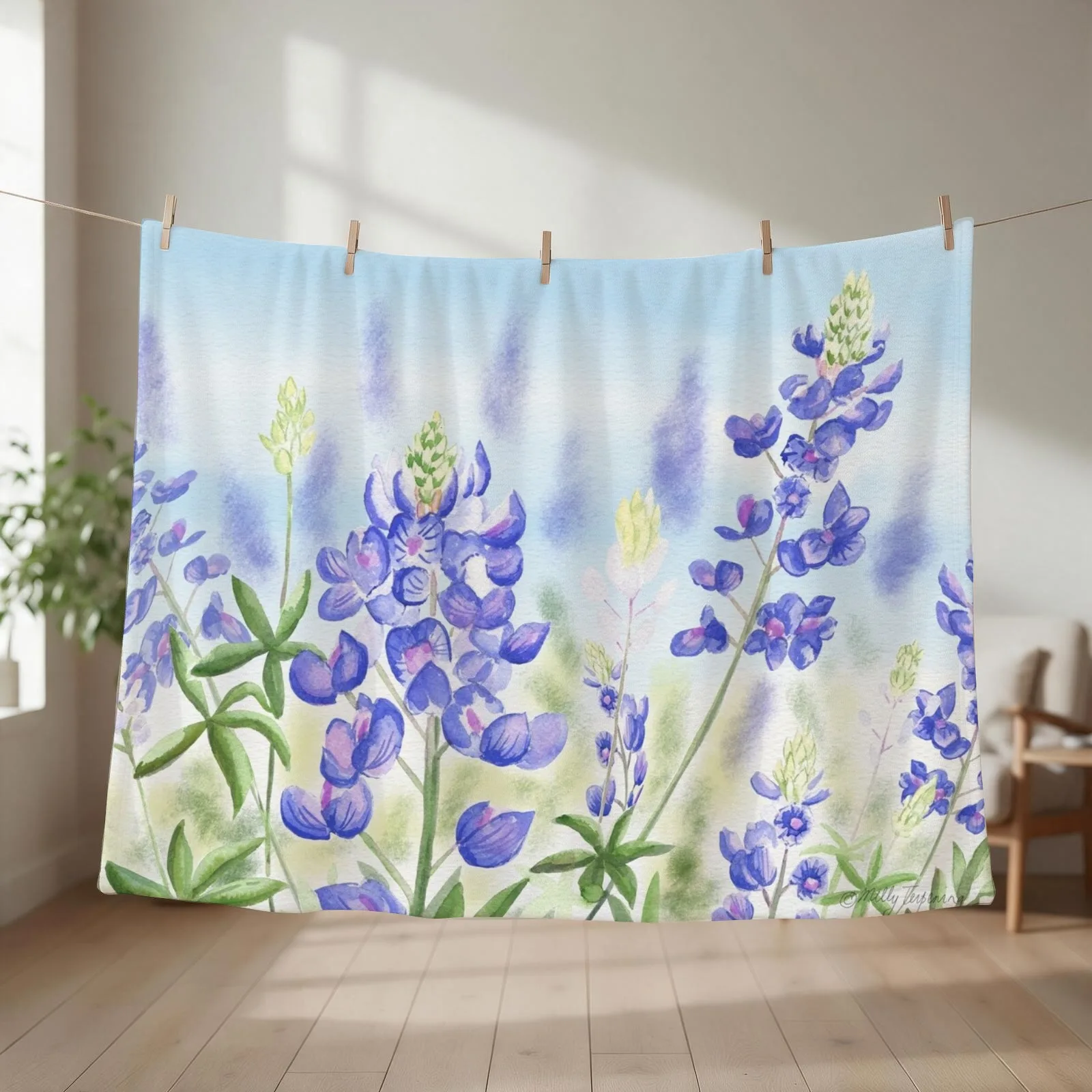 Bluebonnet Throw Blanket couch cozy soft plush fuzzy picnic outdoor blanket