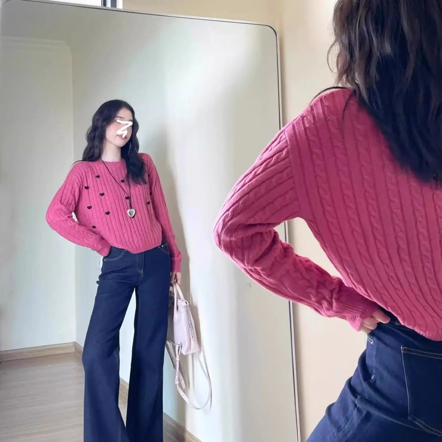 פטל אבקת אהבה סווטרי הסוודר הנשי 2024 חורף עבה רך פו רופף עצלן רוח