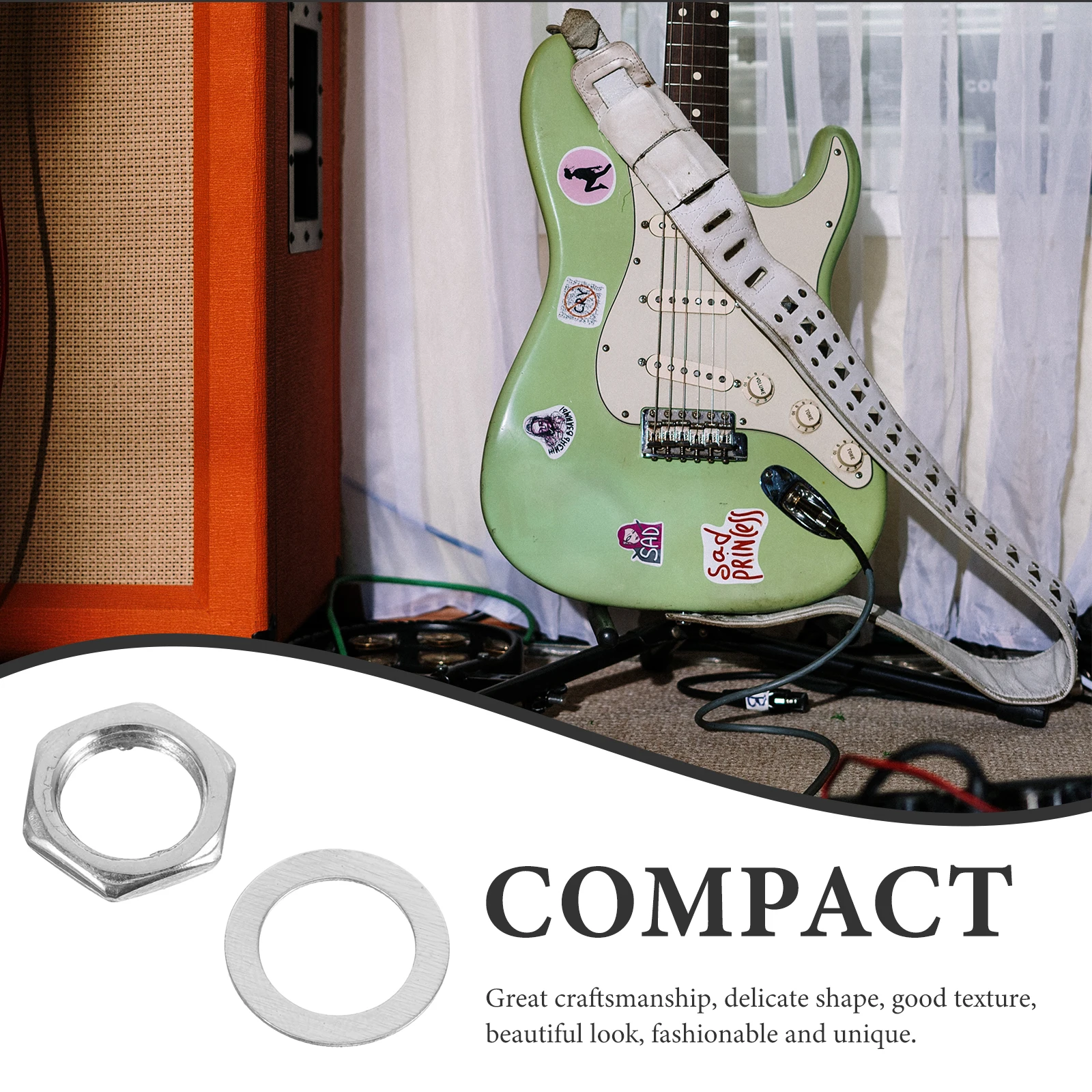 

10Sets Guitar Nut Hexagonal Screw Alloy Gaskets Durable Long Lasting Replacement Electric Guitar Pots Nuts Washers