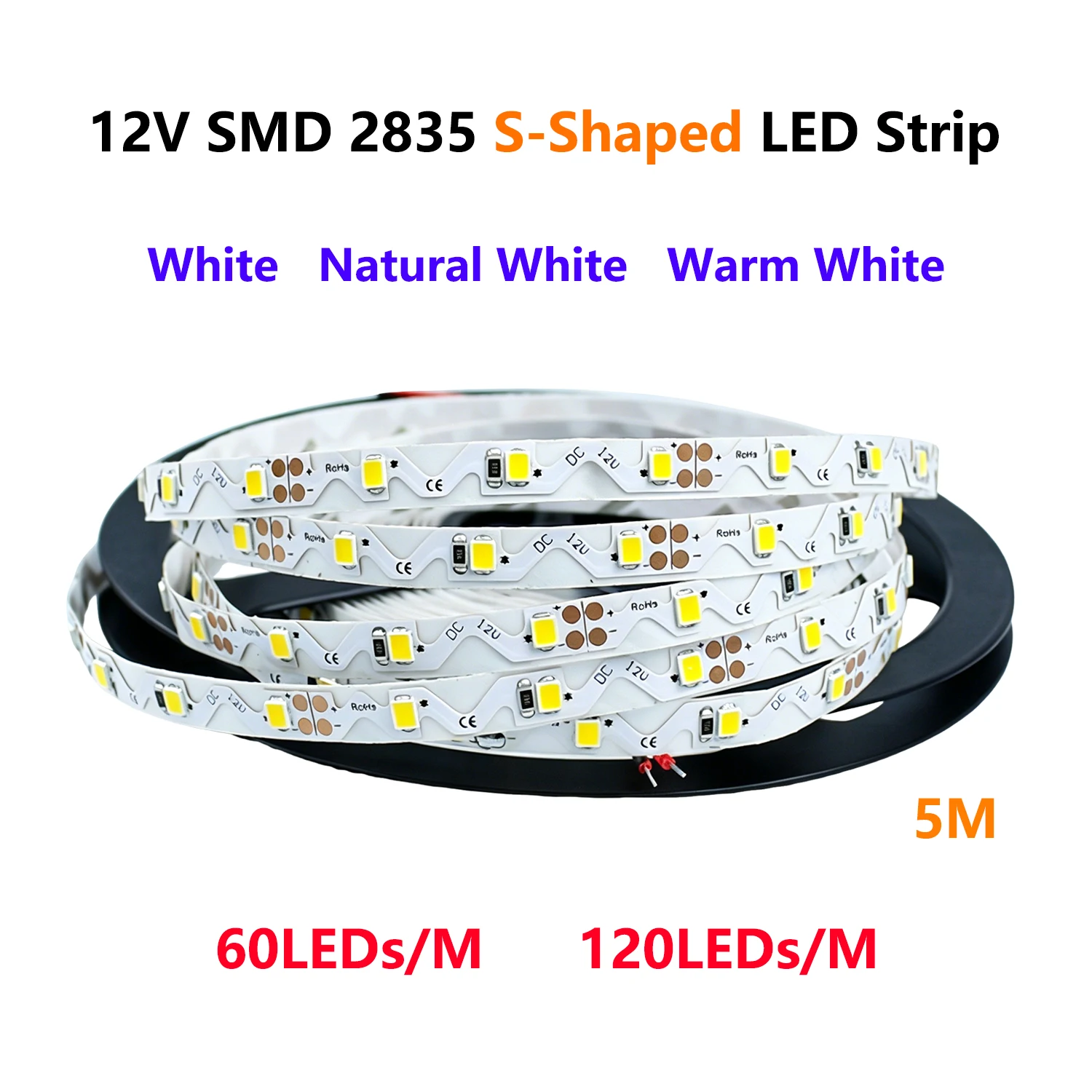 LED 12V 2835 S Shaped LED Light Strip 60LEDs/m 120LEDs/m 5m S Type LED Strip Flexible and Bendable For Light Boxes Signboards