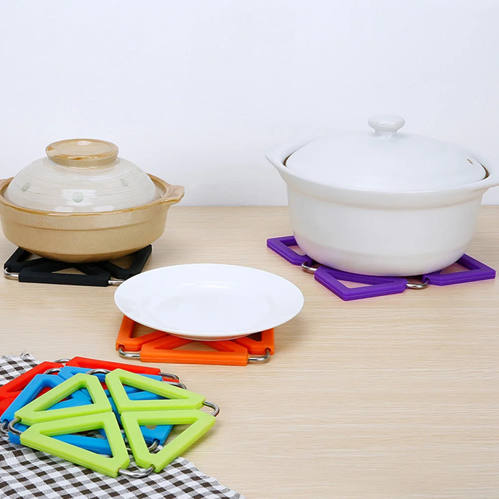 

6 pcs Heat Resistant Trivet Mat Insulated Table Pad For Hot Pots Stainless Steel Frame Non-Slip Foldable Kitchen Protector Bowl