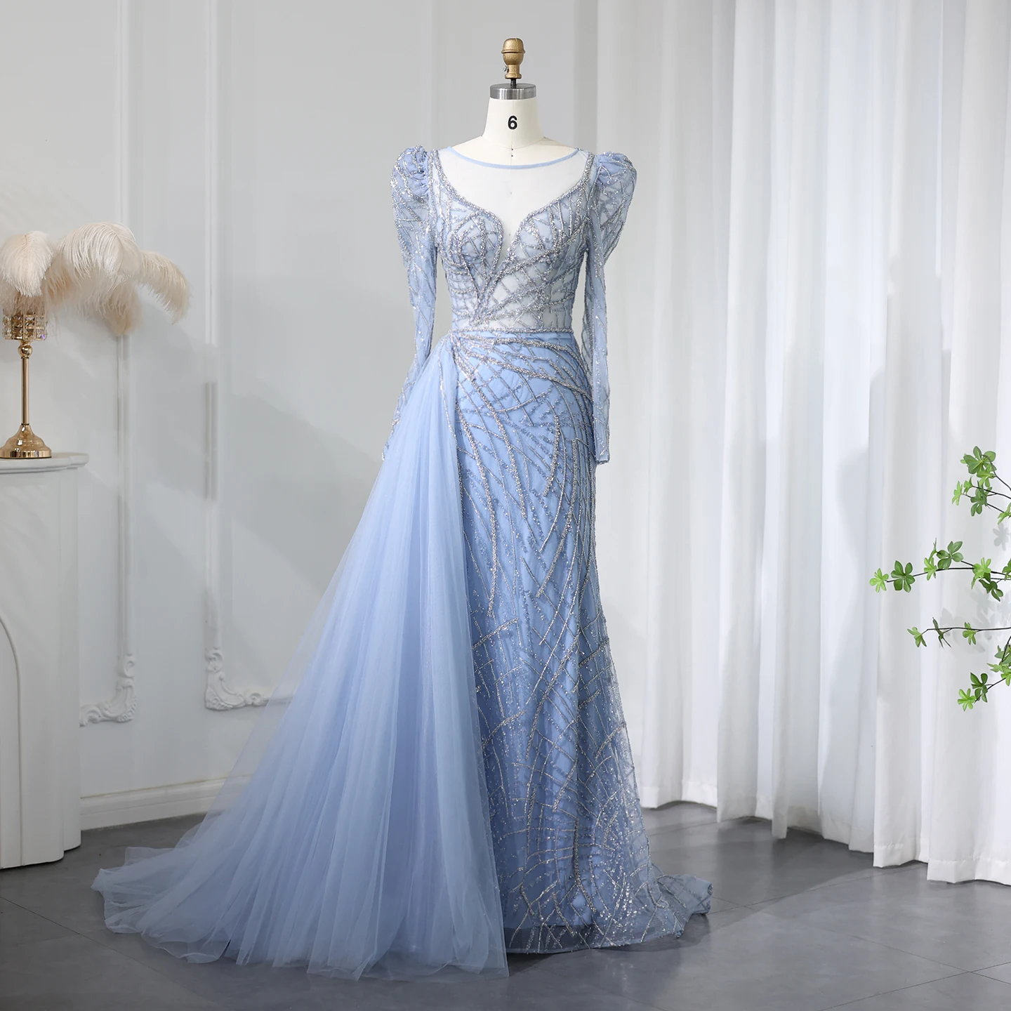 Sharon Said Luxury Muslim Gold Mermaid Beaded Dubai Evening Dresses with Overskirt Plus Size Wedding Party Gown SS048 Customized