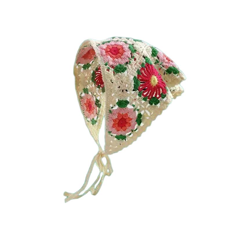 Haarband Damen-Haarschmuck, modischer gestrickter, gehäkelter, hohler Dreiecksschal, süßes und süßes, florales Kopftuch im Girly-Stil – Detail 13