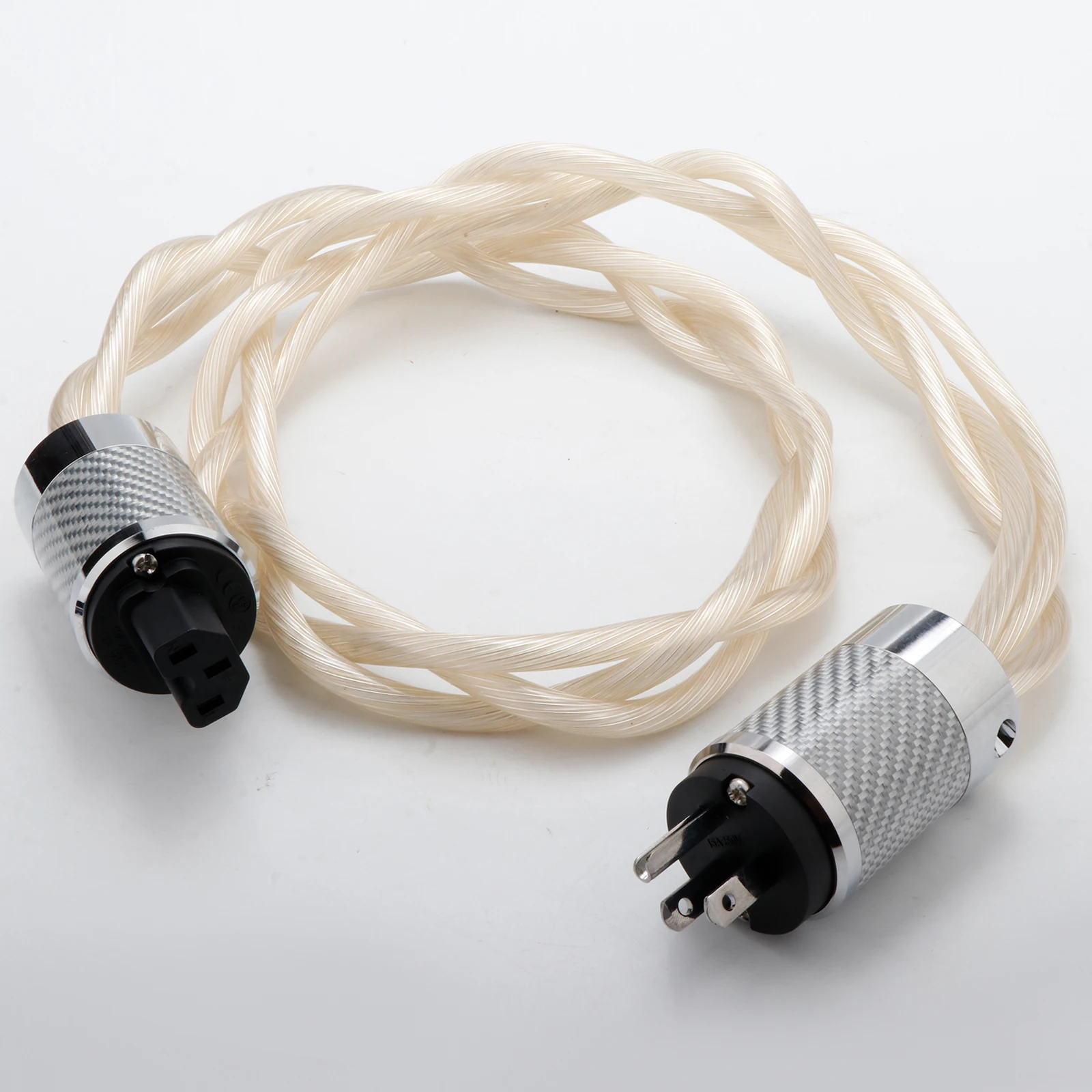 

High-end 3 Strand Silver Plated 5N OCC Braided AC Main Power Wire with Carbon Fibre EU/US/UK Version Power Connector for Speaker
