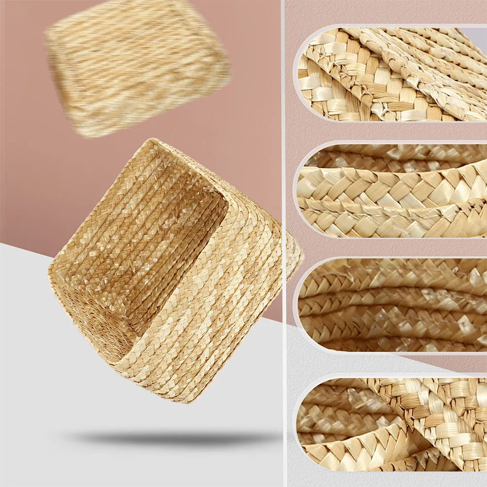 

2Pcs Storage Basket Gift Box Straw Woven Organizer for Home Office Balcony Multifunctional Household Sundry Storage Decorative