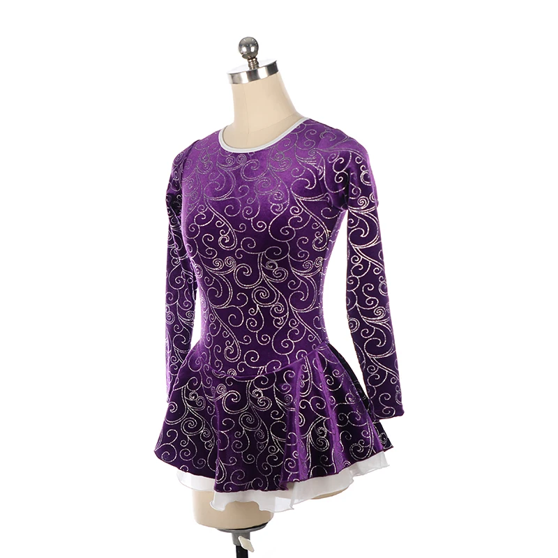 figure skating performance suit ice skating suit children adult girl competition level skirt velvet silver flower splicing whit