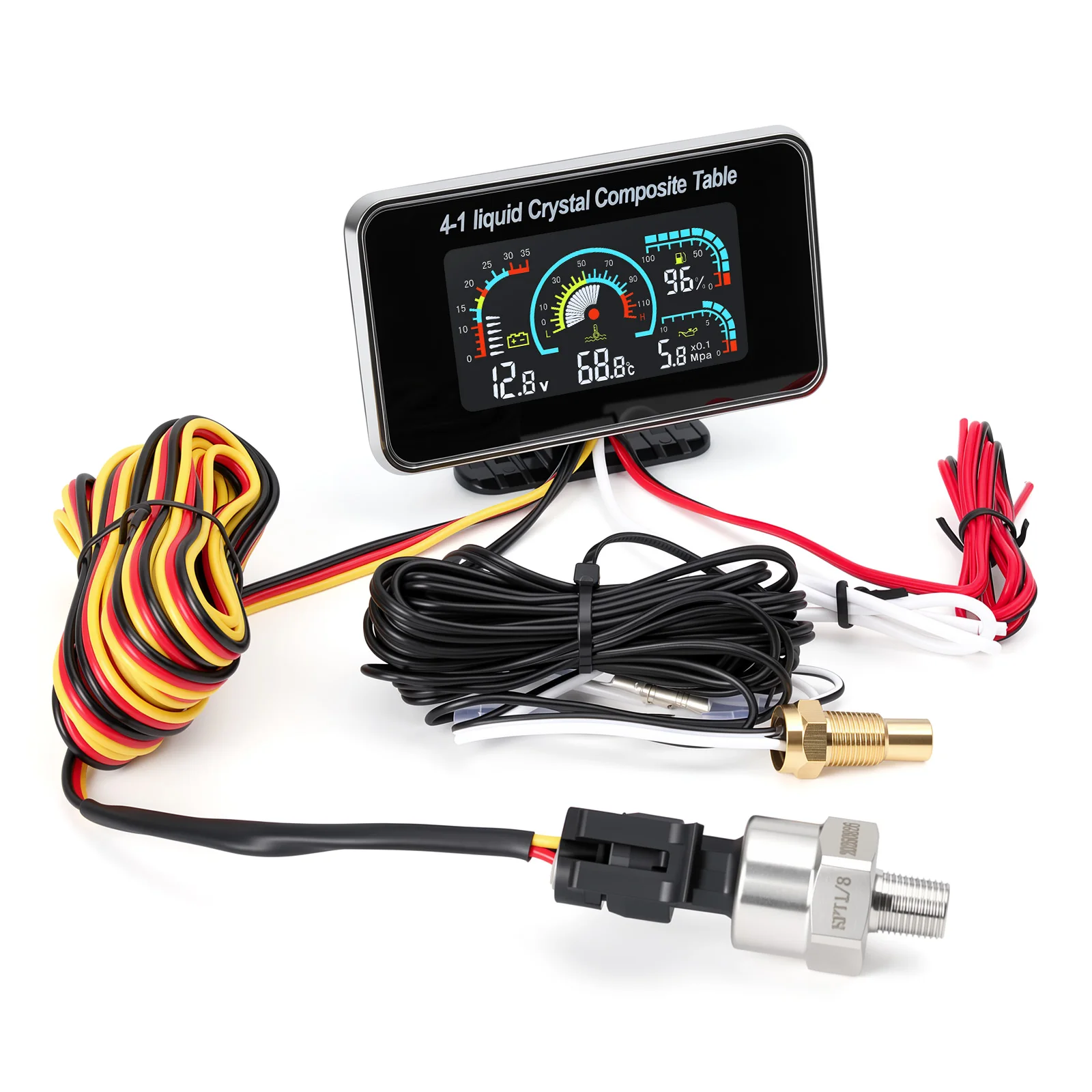 4-in-1-LCD-Auto, digital, Wassertemperatur, Öldruck, Voltmeter, Volt, Kraftstoffanzeige, Alarmanzeige mit 100–575 mm Sensor – Detail 19