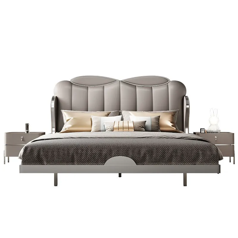 

Light luxury, leather, suspended bed, master bedroom, Italian style, minimalist 1.8 double, luxury Internet celebrity