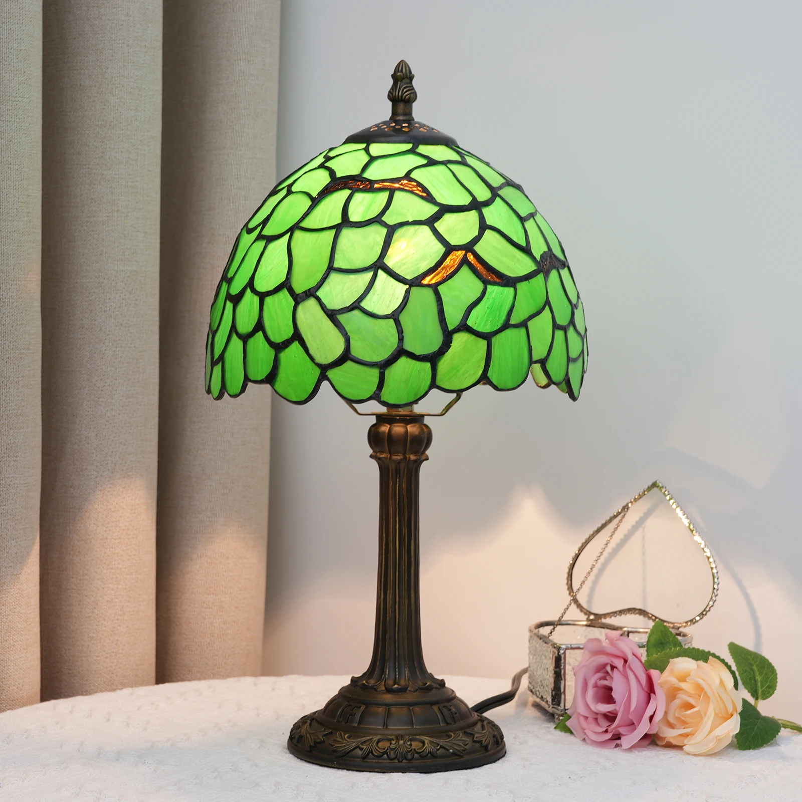 Mooie vintage stijl tafellamp meerkleurig vintage nachtkastje bureaulamp 8 inch breed leeslampje decor