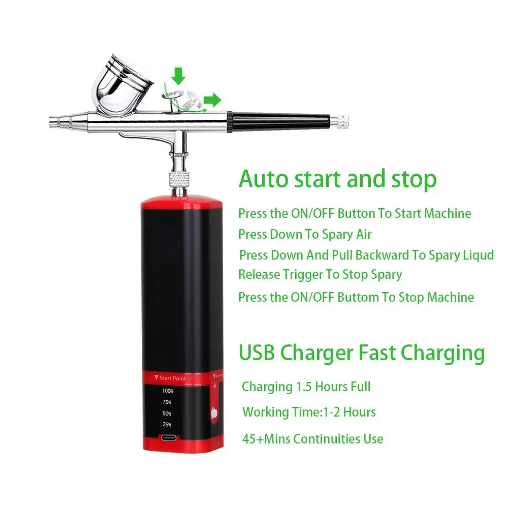 Portable Aluminium Alloy PC Airbrush Hydrating USB Compressor Nano Spray 0.3mm Nozzle 30ml Cup Nail Manicure Design Tattoo