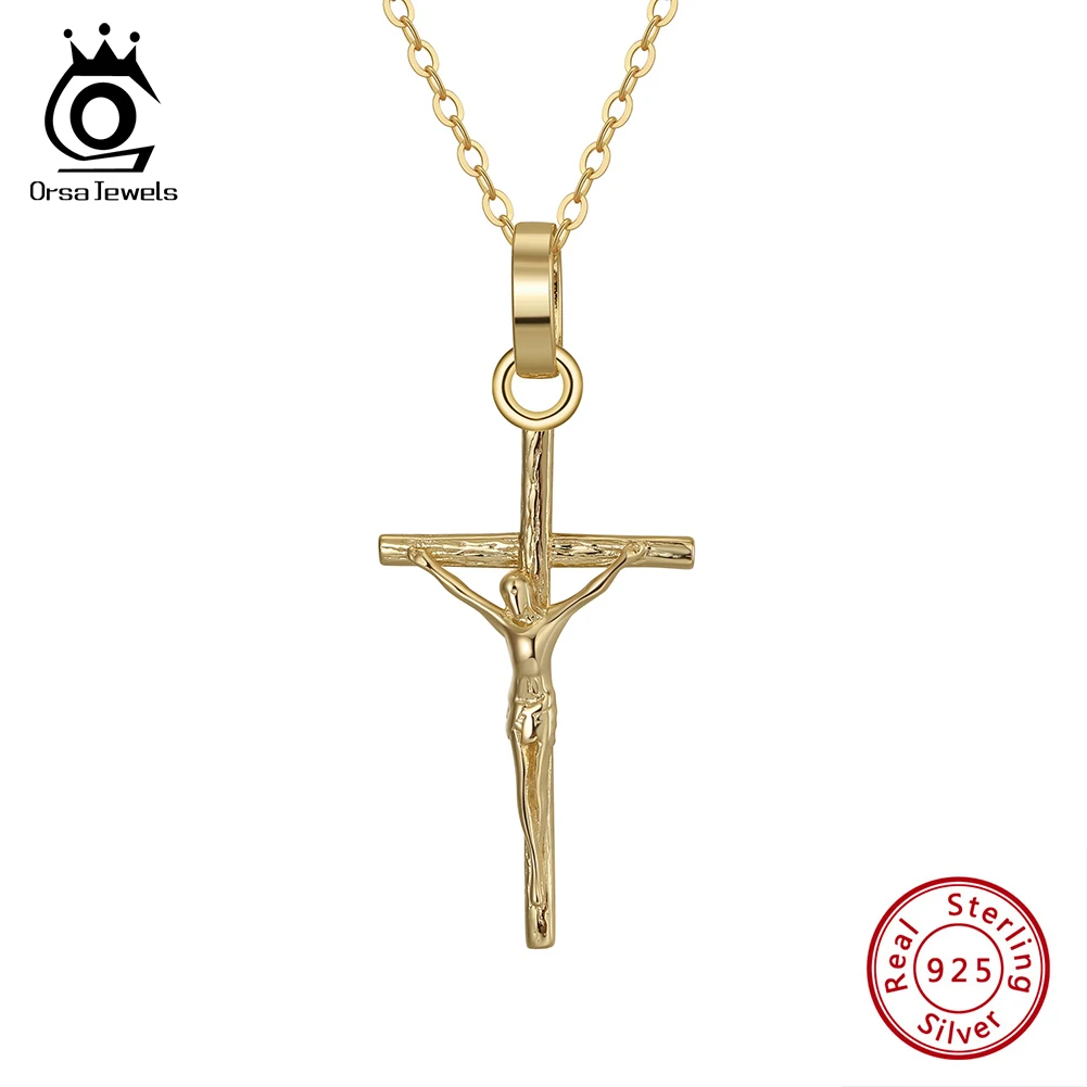 

ORSA JEWELS Classic 925 Sterling Silver 25mm Cross Pendant Necklace for Women Hip Hop Necklace Christian Religious Jewelry APN39