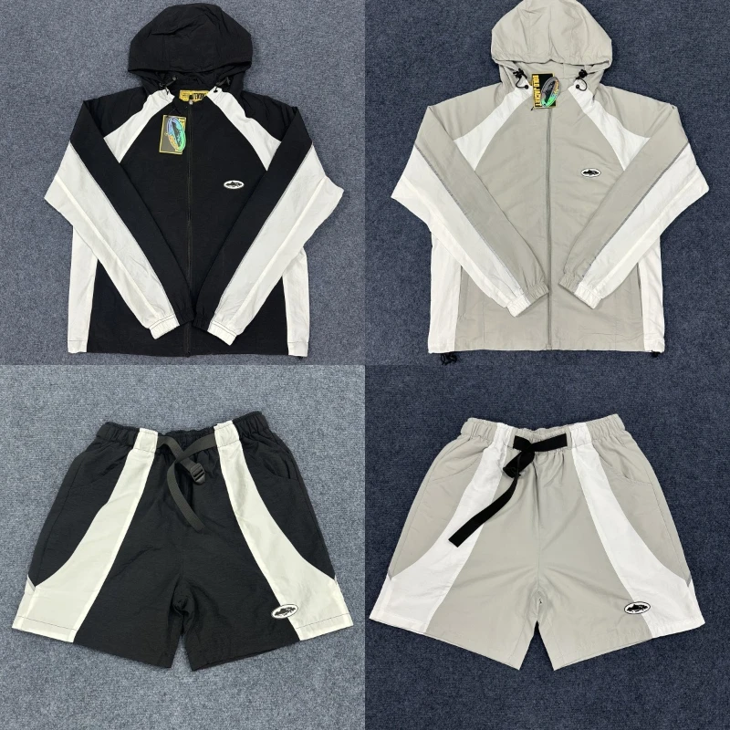 

2026 new Alcatraz Set Color Block Embroidery Badges Unisex Windbreaker Instagram Jacket Shorts