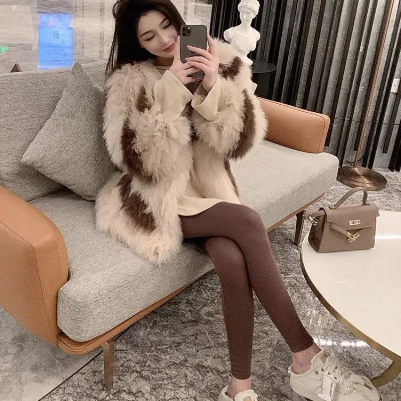 Faux Fox Fur Coat Women Winter Fluffy Jacket Warm Fur Crop Top Korean Chic Long Sleeve Jacket Party Club Coat Luxury Brand New