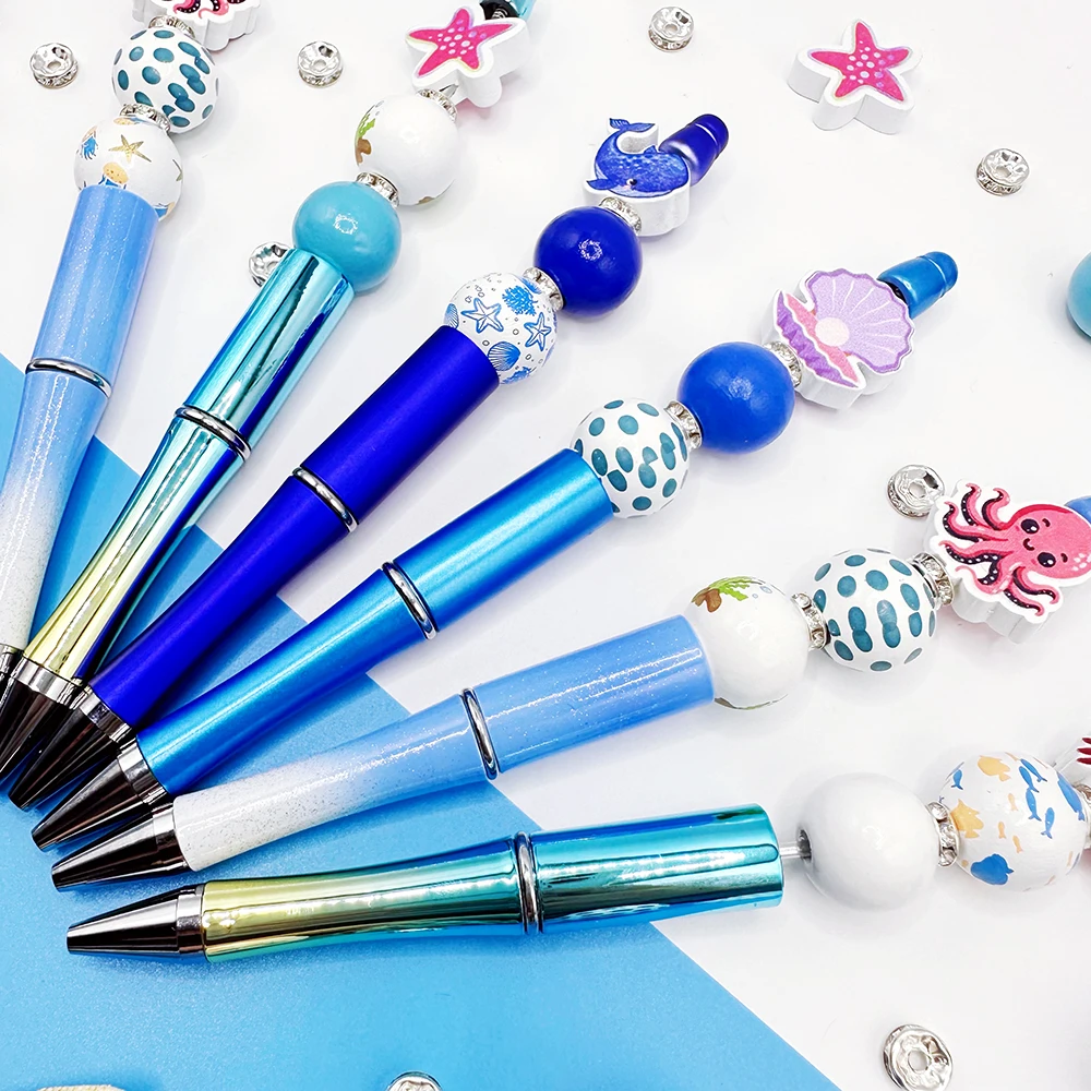 Ocean Animal Beadable Ballpoint Pen, Marine Octopus Crab Starfish Beaded Metal Pen, Handmade Craft Decor Office School Stationer