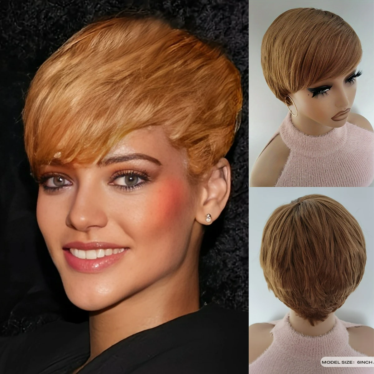 Short Synthetic Pixie Wavy Wig for Women