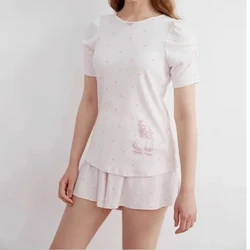 Room Wear Ladies Pajamas Summer Sleepwear  Princess Cute Kawaii Round Neck Shorts Puff Sleeve Women's Homewear Set Modal