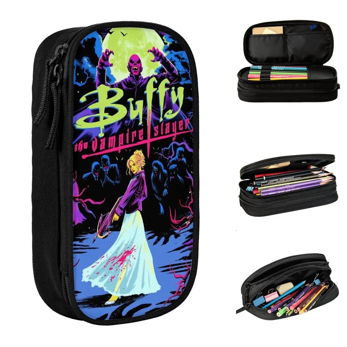 Nuevo Estuche para lápices artístico Buffy The Vampire Slayer, caja para lápices, bolígrafos para estudiantes, bolsas de gran capacidad, papelería con cremallera para oficina