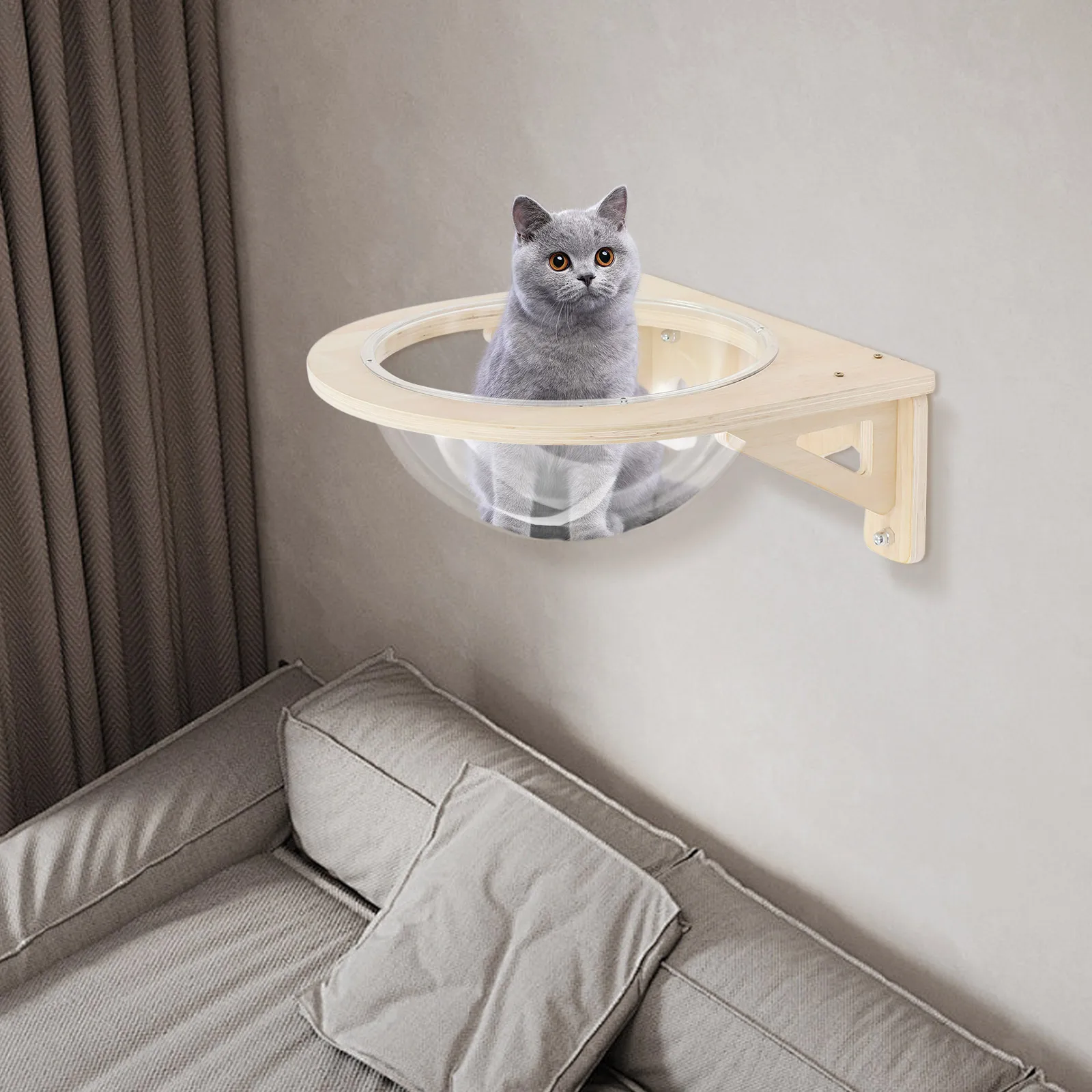 

Modern Wall Mounted Cat Bubble Bed, Transparent Cat Capsule Pod, Clear Window Cat Hammock, Cozy Hanging Pet Bed for Indoor Cats