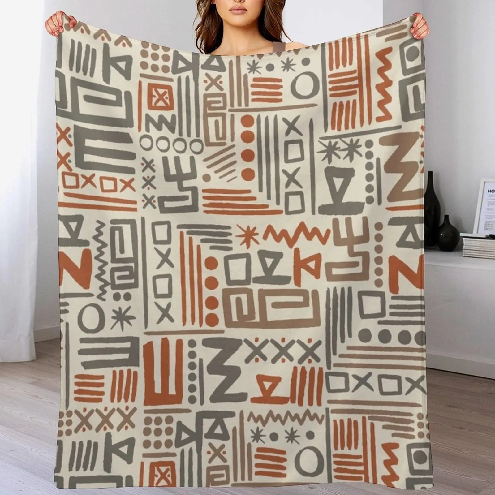 

African Mudcloth Throw Blanket Travel Size Cozy Blanket for Plane Train