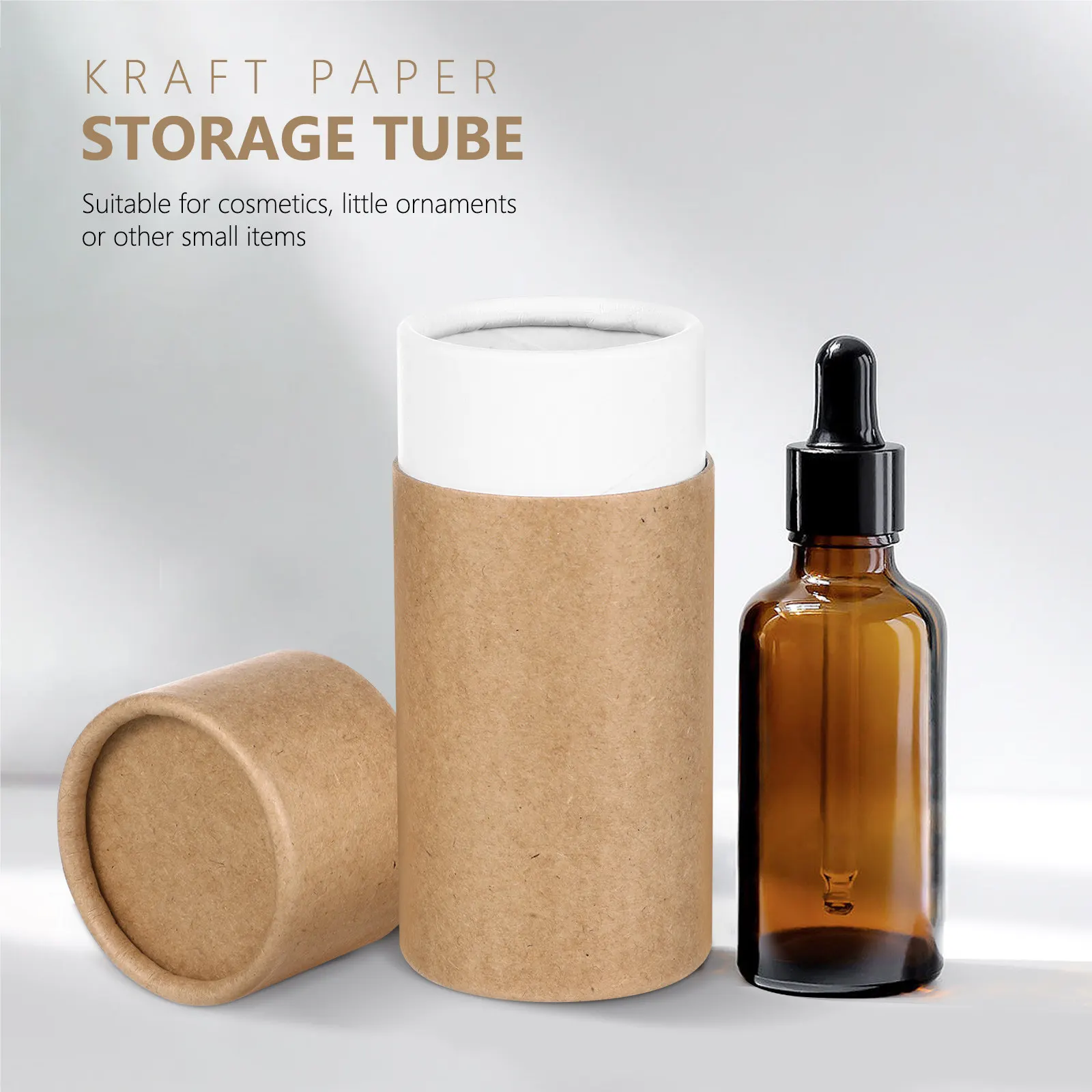 10Pcs Simple Design Cylinder Storage Box Essential Oil Bottle Packing Container Gift Box Brown Kraft Paper Portable for Home