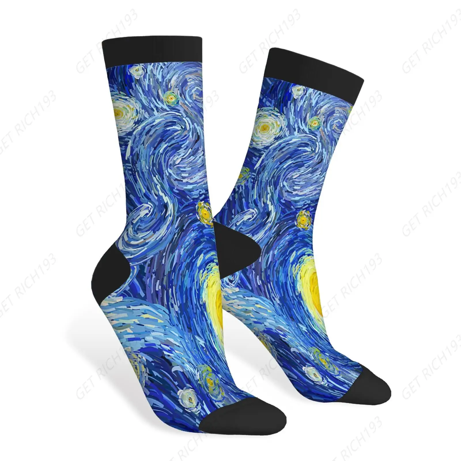 

Glowing Moon Starry Sky Funny Socks Van Gogh Abstract Swirl Cloud Night Galaxy Cosmos Space Casual Crew Socks Men Gift