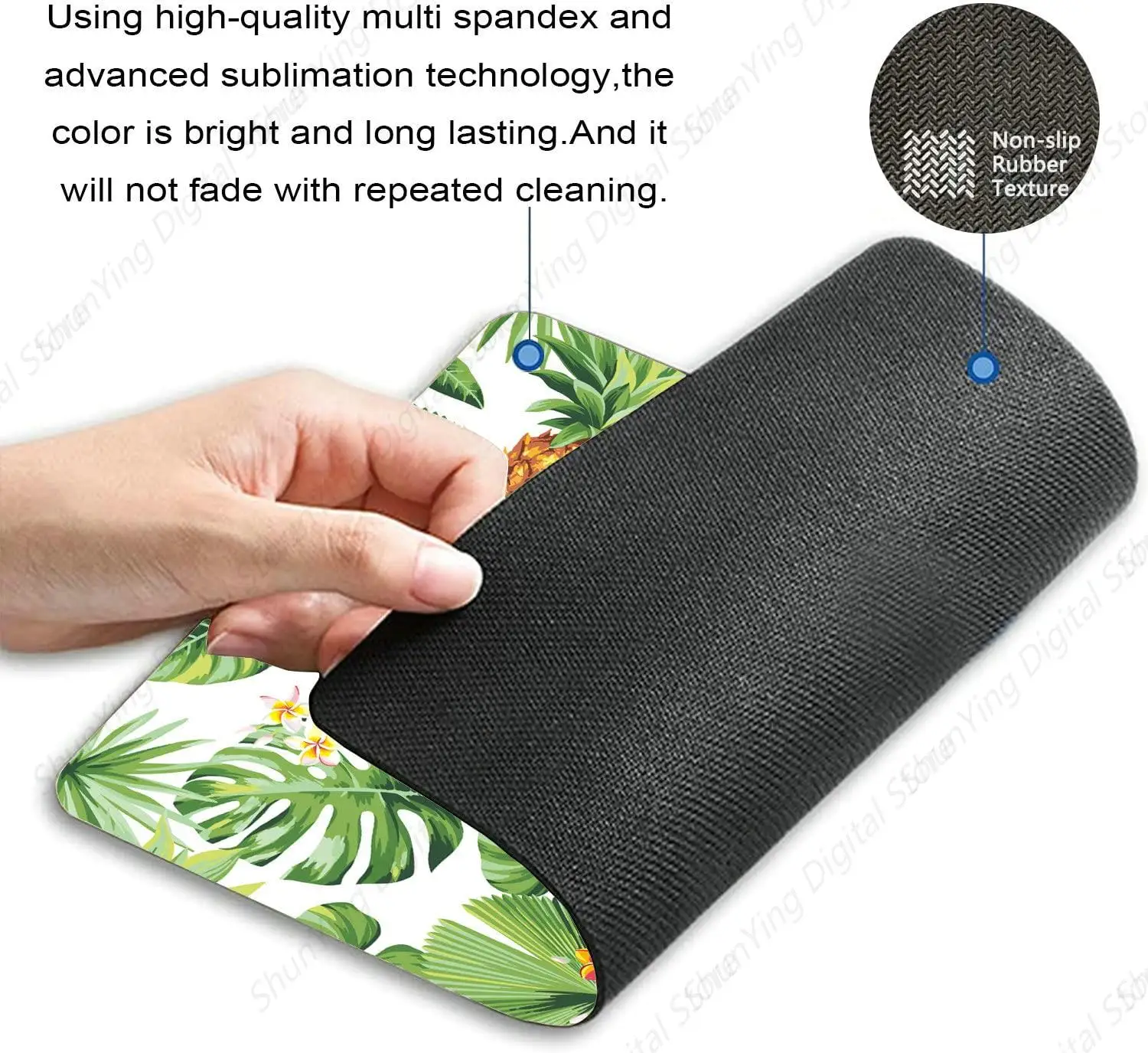 Tapete de mouse de abacaxi, folha de palmeira tropical e flor, projetado com mouse pad de borracha antiderrapante adequado para laptops