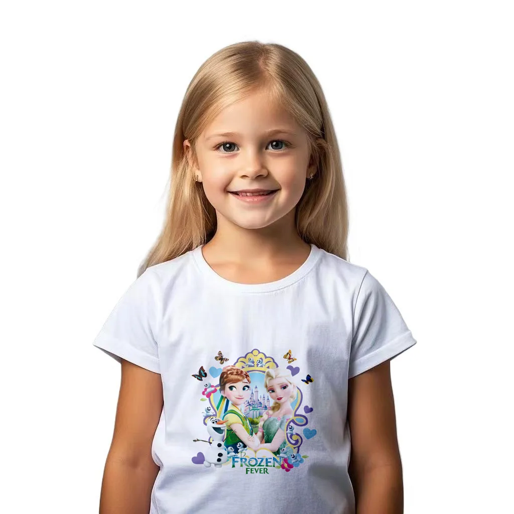 

New Girls Tee Shirt Quality Cotton Girl Clothing Short Sleeves for Children T-shirt Girls Kids Tops Frozen Elsa Clothes