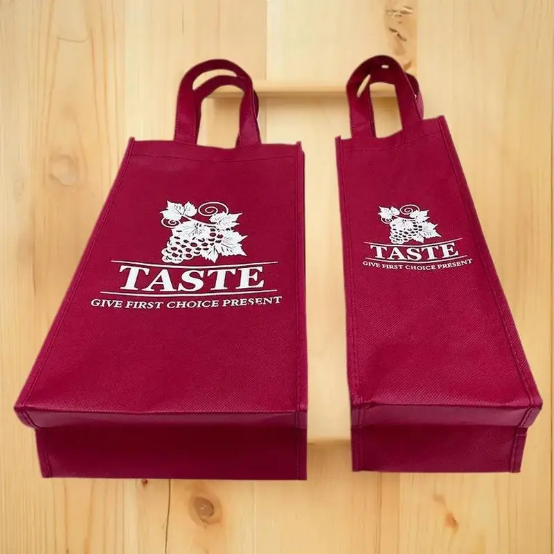 Bolsa de regalo impermeable para cerveza y champán no tejida, botella de rama individual/doble de Color, botella de vino tinto, bolsas de embalaje con asa manual